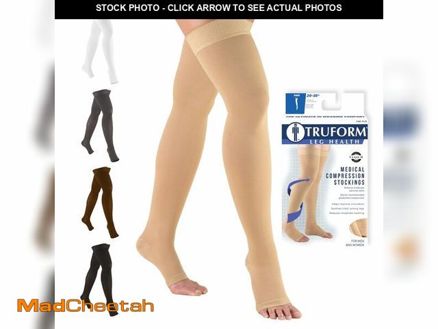 Lot 74-14154009 - Truform 20-30 mmHg Compression Stockings for Men and Women, Thigh High Length, Dot-Top, Open Toe, Be...