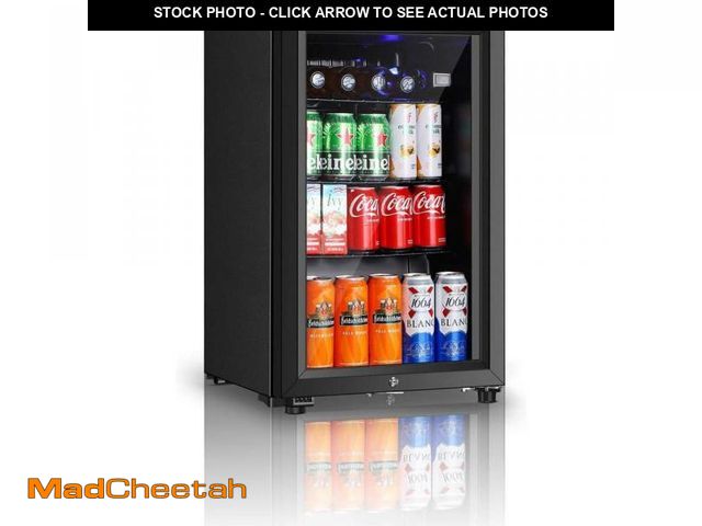 Lot 74-12390225 - HAILANG 16 in. Single Zone 80 12 oz. Cans Beverage Cooler in Black with Double Glazed Door, Door Loc...