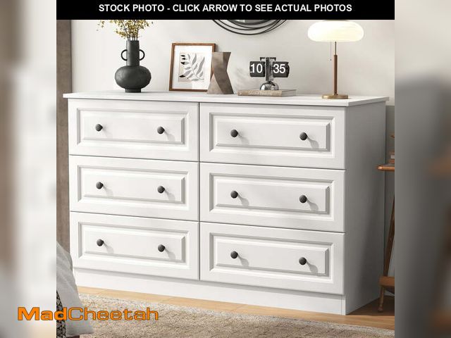 Lot 74-14324755 - IDEALSOUL 6 Drawer Dresser, White Chest of Drawer with Large Storage Space, Dresser for Bedroom, Liv...