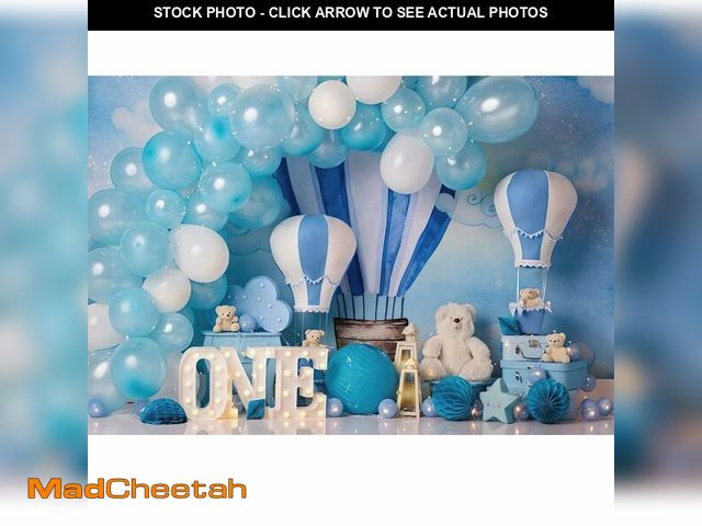 Lot 74-13540426 - Baby Boy First Birthday Backdrop Blue One Year Old Decorations for Photoshoot Blue Balloon Little Be...