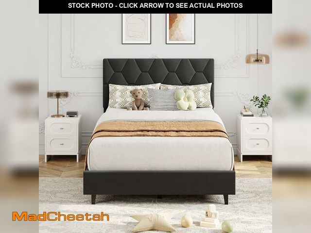 Lot 74-13844566 - GAOMON Grey Twin Bed Frame with Upholstered Headboard, Heavy-Duty Platform Bed Frame with Strong Woo...