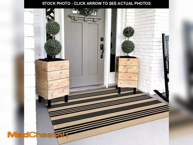 Lot 74-14300440 - OJIA Outdoor Rug 3'x5', Black and Tan Area Rug Machine Washable Rugs Cotton Hand Woven Entry Rug Ind...