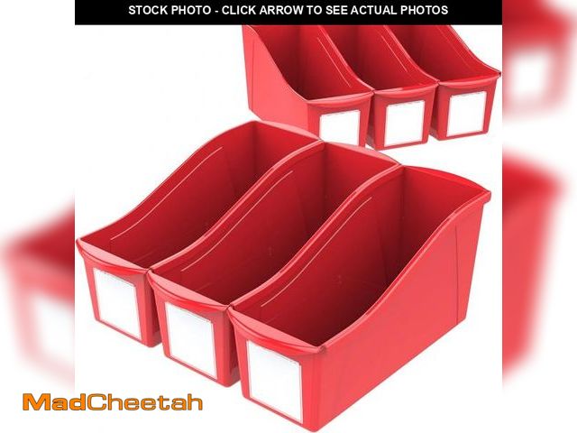 Lot 74-12400144 - Storex Large Book Bin, 14.3 x 5.3 x 7 Inches, Red, Case of 6 (71116U06C), 14.3 x 5.3 x 7 Inches, 6-P...
