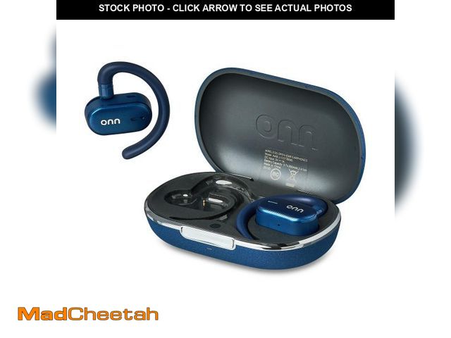 Lot 74-12528681 - (MISSING CHARGER) onn Wireless Open-Ear Earphones with Environmental Noise Canceling Microphones, Bl...