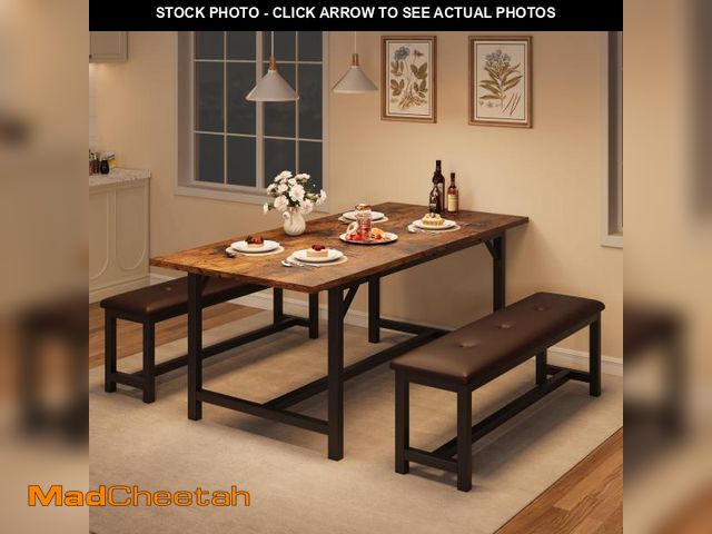Lot 74-12414329 - Garvee 63" Extendable Dining Table Set for 4-6 People, 3-Piece Kitchen Table Set with 2 Upholstered ...