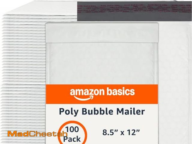 Lot 74-12398840 - Basics Poly Bubble Mailer, 8.5" x 12" (Internal Size 8.25" x 11"), Self-Seal, 100-Pack, White/Grey -...