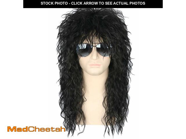 Lot 74-13630966 - Topcosplay MenÃ¢â¬â¢s 80s Black Mullet Wigs Male Hair Punk Heavy Metal Rocker Wig - USED