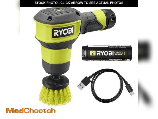 Lot 74-12792861 - (MISSING BATTERY) RYOBI USB Lithium Compact Scrubber Kit with 2.0 Ah Battery, USB Charging Cord, and...