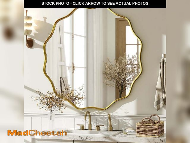 Lot 74-12669612 - BEAUTYPEAK 24" Wavy Round Bathroom Mirror Wall Decor with Deep Frame, Gold - UNUSED