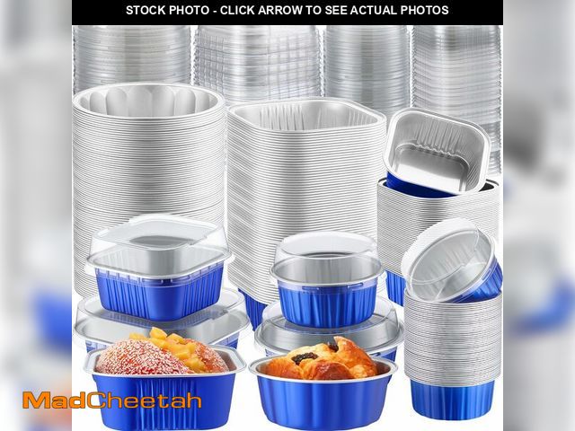 Lot 74-13950058 - Gejoy 200 Pack Mini Cake Pans with Lids Square 10 and 5 oz Round 8 and 4 oz Square Aluminum Foil Min...
