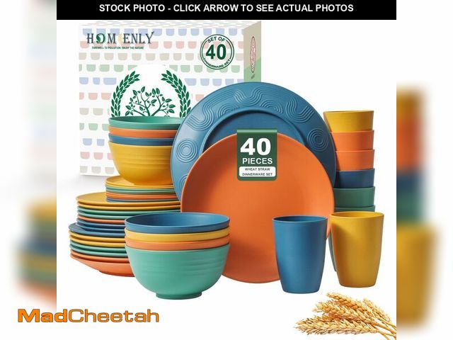Lot 74-14335140 - Homienly 40-Piece Premium Wheat Straw Dinnerware Sets, Service for 8, Unbreakable Plates and Bowls S...