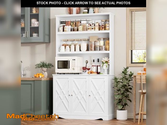 Lot 74-11601152 - (MISSING HARDWARE) Homfa 77.2â Kitchen Pantry Cabinet with Microwave Stand, 3 Door Hutch Storage C...