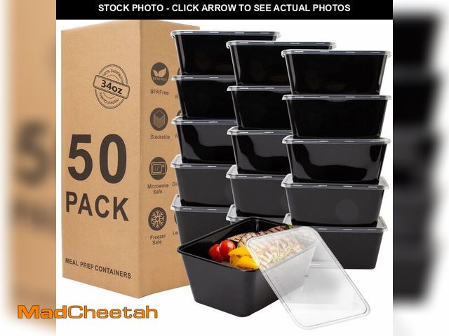 Lot 74-12703407 - Meal Prep Containers 50Pack - 34oz Food Storage Containers with Lids, Reusable Food Prep Containers,...