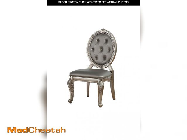 Lot 74-12428295 - Acme 48" H Classic Brwon PU Seat and Back Upholstery Dining Armless Chair Set of 2, Wooden Tapered L...