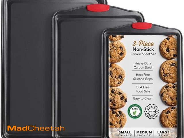 Lot 74-12399536 - Baking Sheet Set, 3-Piece Cookie Sheet Set with Silicone Handles, Steel Baking Pans Set, Durable Bak...