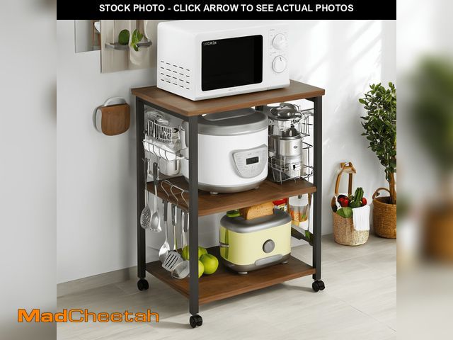 Lot 74-13819041 - Ktaxon 3 Tier Mobile Kitchen Cart Microwave Oven Stand, Rolling Kitchen Island Bakers Rack Kitchen U...