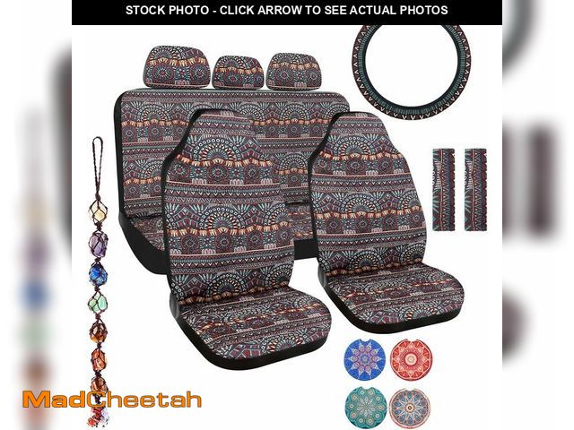 Lot 74-13049796 - Frienda Baja Saddle Blanket Car Seat Covers Full Set Multicolor Stripe Boho Steering Wheel Cover Sea...