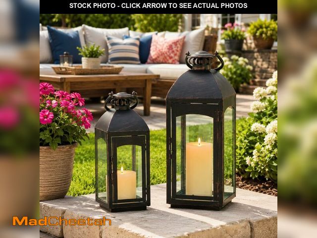 Lot 74-14211751 - NEEDOMO Lanterns Decorative Indoor&amp;Outdoor, 20''/16''H Set of 2 Outdoor Lanterns for Porch,Metal...