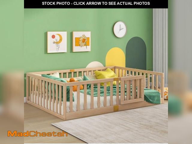 Lot 74-12106224 - Tatub Full Montessori Floor Bed with High Rails, Solid Wood Montessori Bed Frame for Kids, Door Can ...