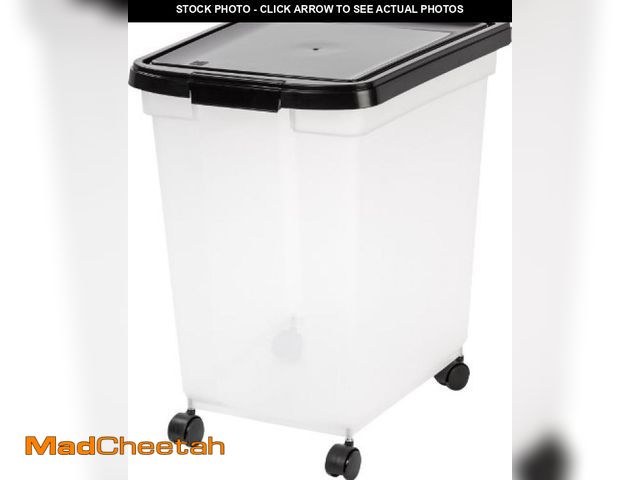 Lot 74-12137021 - IRIS USA Airtight Dog Food Storage Container, WeatherPro, Up to 50 lbs, Removable Wheels, for Dog Ca...