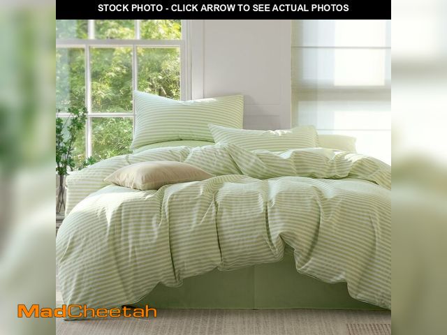 Lot 74-14268689 - JELLYMONI Striped Duvet Cover Set - Queen Size Comforter Cover, Classic Sage Green &amp; White Strip...