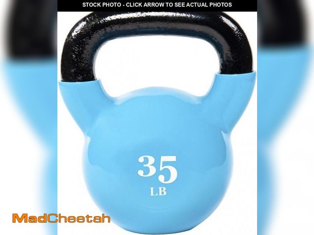 Lot 74-12449098 - Signature Fitness All-Purpose Color Vinyl Coated Solid Cast Iron Kettlebell Weight, 35lbs - USED