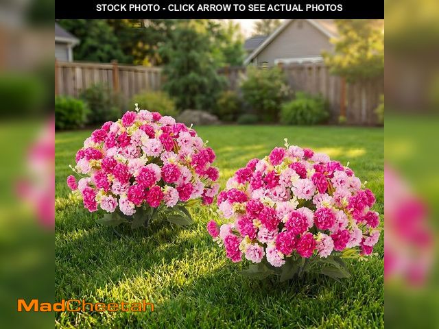 Lot 74-14213897 - Suncalla 2 Set Magenta Pink Artificial Topiary Ball Trees with Hydrangea Flower, 19.7" UV Resistant ...