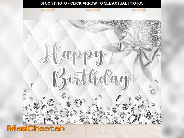 Lot 74-12218921 - Newsely White and Silver Birthday Backdrop 8Wx6H Photography Happy Birthday Backdrop Diamonds Bday f...