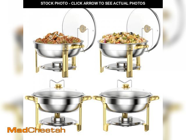 Lot 74-12481493 - Chafing Dish Buffet Set 4 Pack: TINANA 5QT Stainless Steel Chafing Dishes with Glass Lid &amp; Lid H...