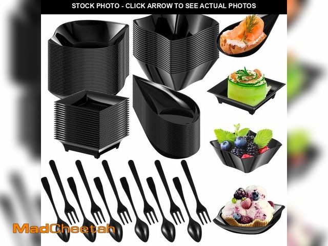 Lot 74-12706394 - Tessco 200 Pcs Mini Appetizer Plates with Spoons Forks Disposable Mini Dessert Plates Plastic Appeti...