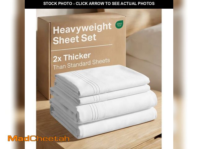 Lot 74-14380240 - Extra Thick Heavyweight King Size 4 Piece Bed Sheet Set - Embroidery Bed Sheets - Ultra-Soft &amp; W...