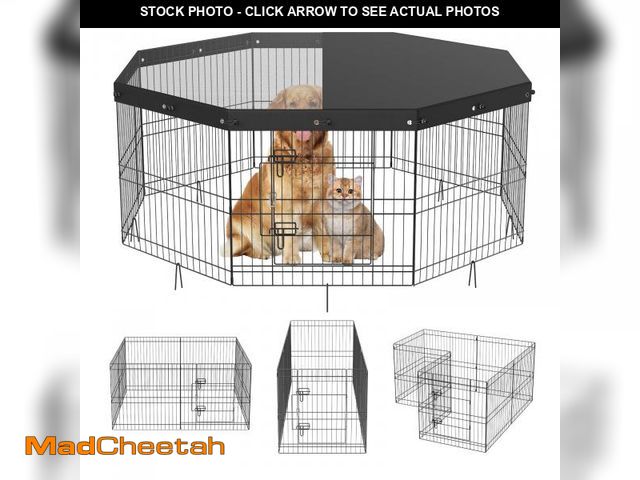 Lot 74-12141401 - VEVOR Foldable Metal Dog Exercise Pen, Pet Puppy Playpen Yard Fence with Top Cover &amp; Door, Indoo...