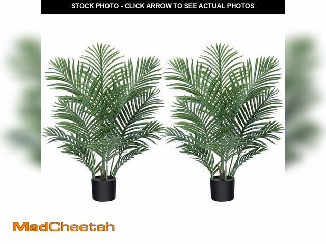 Lot 74-12889104 - 2 Pack 3 Feet Fake Majesty Palm Plant Artificial Majestic Palm Faux Ravenea Rivularis in Pot for Ind...