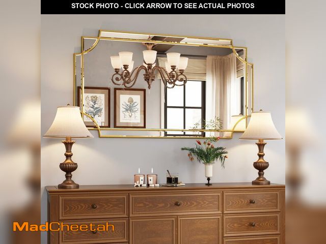 Lot 74-14613295 - Kelly Miller 28"x50" Gold Foil Scalloped Edge Decorative Vanity Wall Mirror - UNUSED