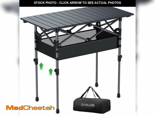 Lot 74-13960695 - GARLLEN Folding Camping Table, 2-Height Adjustable Portable Roll-up Camping Table with Storage Net, ...