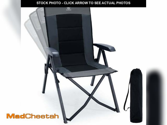 Lot 74-14086492 - EVER ADVANCED Folding Recliner Camping Chair with Adjustable High Back, Portable Patio Reclining Cha...