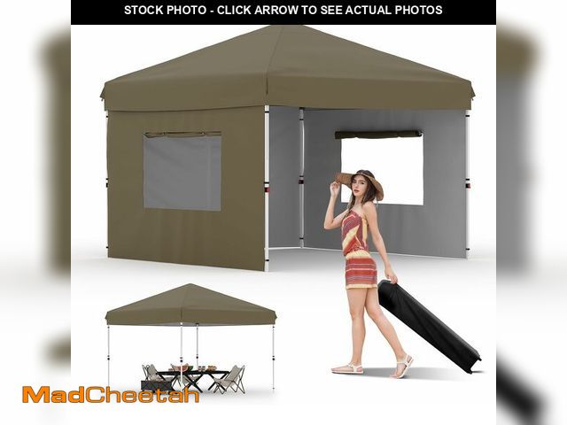 Lot 74-14304550 - 10x10 Pop Up Canopy with 3 Sidewalls - Easy Up Camping Tent with One Button Push Setup - 1 Roller Ba...