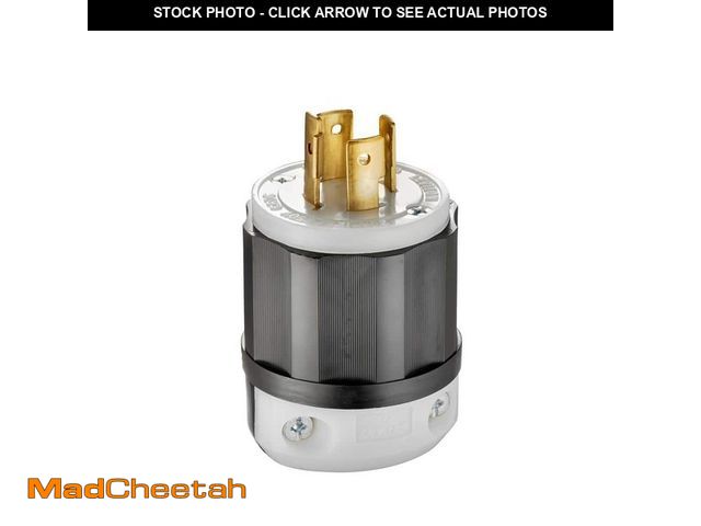 Lot 74-12830074 - Leviton 20 Amp 125/250-Volt Locking Plug, Black and White 2411-CS - UNUSED