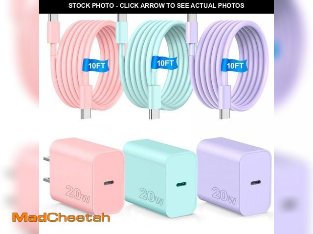 Lot 74-12434587 - Compatible with iPhone 16 15 Fast Charger,20W PD USB C Wall Chager 3 Pack with 10FT Long 60W USB C t...