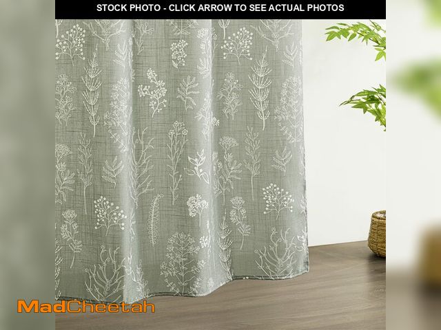 Lot 74-13949538 - Estmy Green Botanical Linen Shower Curtain Extra Long 84 Inches Long, Spring Summer Boho Plants Leav...