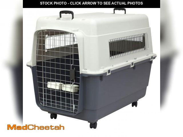 Lot 74-12339807 - SportPet Designs Plastic Kennels Rolling Plastic Wire Door Travel Dog Crate, XXL - UNUSED