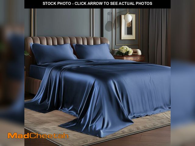 Lot 74-14423905 - BEDELITE Satin Sheets Queen Size Bed Set, Navy, 4 Pieces - USED