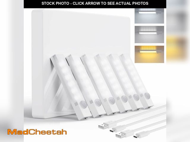 Lot 74-13629530 - Rihvy Under Cabinet Lights 4 Inch 6-Pack, Rechargeable Motion Sensor Light Indoor 3 Colors, Dimmable...