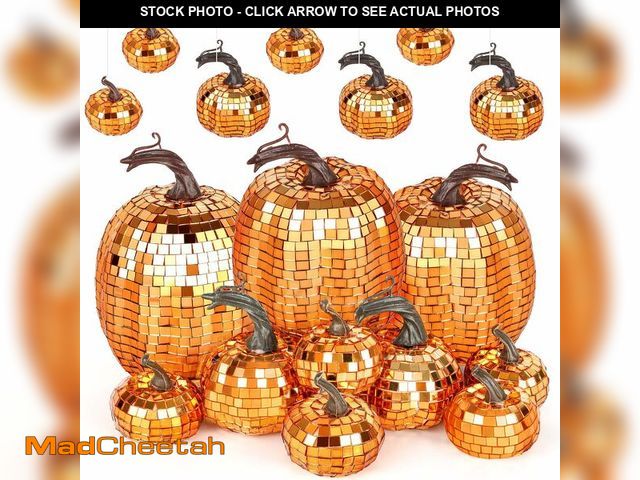Lot 74-12708108 - 12 Pcs Large Artificial Disco Pumpkin Glitter Mirror Fall Pumpkin Table Centerpiece Decor Autumn Ass...