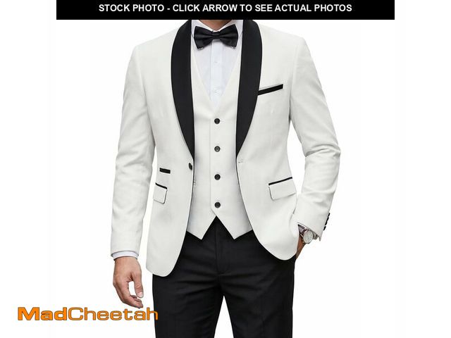 Lot 74-13721747 - YND Men's 3 Piece Tuxedo Set with Bow Tie, Slim Fit One Button Shawl Lapel Suit Blazer Vest Pants, f...
