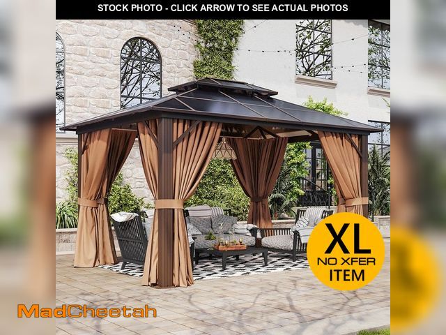 Lot 74-14313002 - (SOME DAMAGE) Sizzim 10 ft. x 12 ft. Hardtop Outdoor Double Roof Gazebo with Netting and Curtains fo...