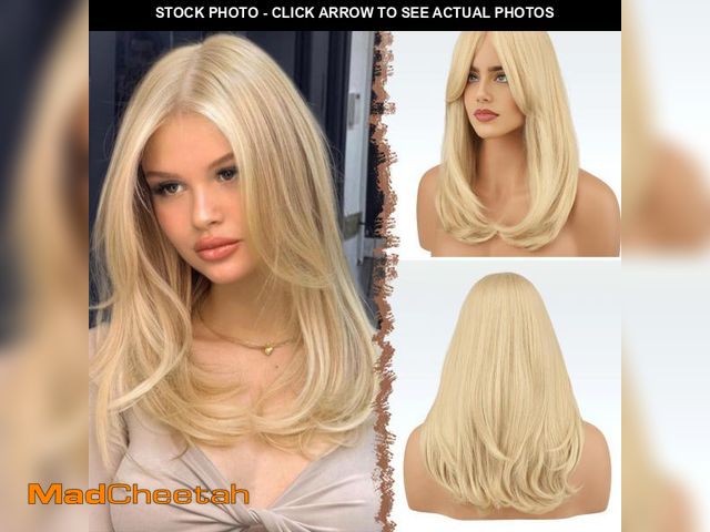 Lot 74-12306501 - FESHFEN Blonde Wigs with Bangs, Synthetic Natural Looking Light Blonde Long Layered Straight Hair Wi...