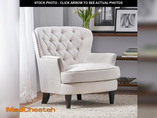 Lot 74-12783204 - Noble House Tafton Ivory Fabric Club Chair with Tufted Cushions (Set of 1) - UNUSED