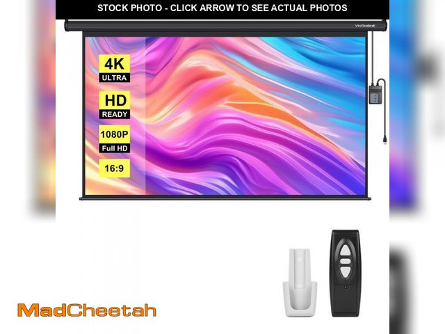 Lot 74-12136597 - VIVOHOME Motorized Projector Screen with Remote, 16:9 100 Inch Auto Electric Projection Screen, HD 4...