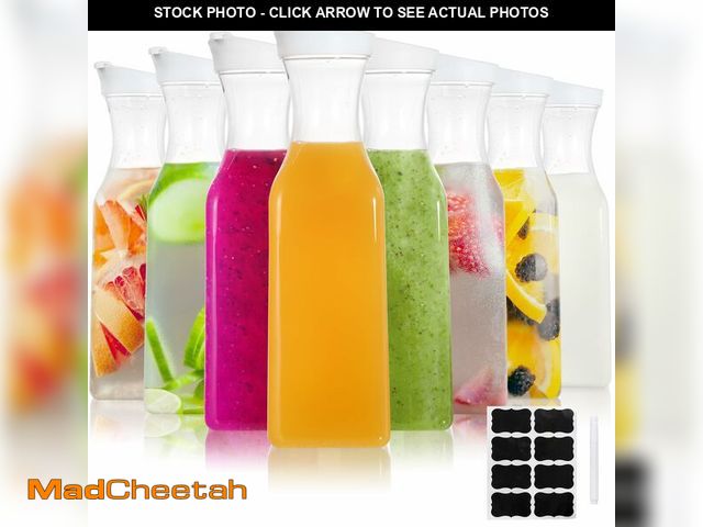 Lot 74-14387237 - YOUEON 8 Pack 50 Oz Plastic Water Carafe with Lid and Label, Clear Water Drink Containers, Juice Car...